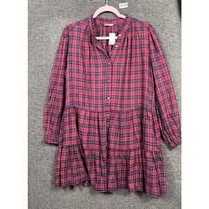 Gap Flannel Puff Sleeve Mini Shirtdress Womens Size M Red Button Closure NEW